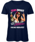 Preview: Team Braut JGA Frauen T-Shirt personalisiert mit Name der Braut Jahrgang und Rockerhand Marineblau