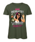 Preview: Frauen T-Shirt JGA Braut mit Sektflasche und Metalhand wir sind nur zum Saufen hier Olive