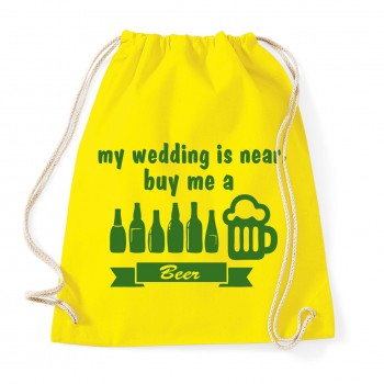 My wedding is near, buy me a Beer - JGA Rucksack Yellow