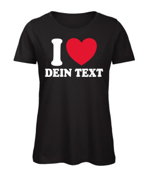 Preview: Individuelles I Love Frauen-T-Shirt mit personalisiertem Text in Schwarz