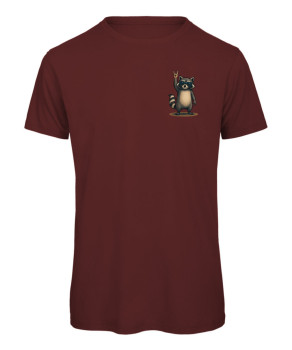Buntes T-Shirt mit rockendem Waschbär und coolem Design - Bordeaux