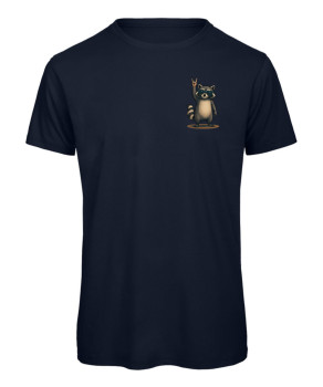 Buntes T-Shirt mit rockendem Waschbär und coolem Design - Marineblau