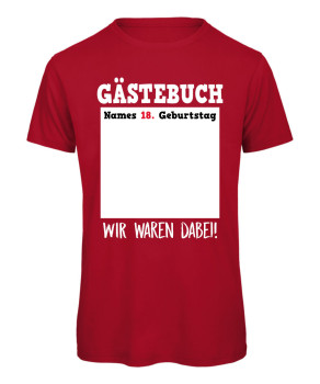Preview: Gästebuch T-Shirt 18. Geburtstag mit Name und Unterschriften in Rot