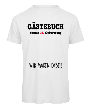 Preview: Gästebuch T-Shirt 18. Geburtstag mit Name und Unterschriften in Weiß