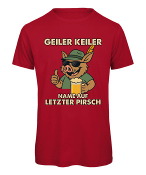 Preview: Geiler Keiler JGA T-Shirt – Vorderansicht des witzigen Junggesellenabschied-Shirts - Rot