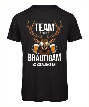 Team Bräutigam JGA T-Shirt mit Hirsch und Bier Motiv Schwarz