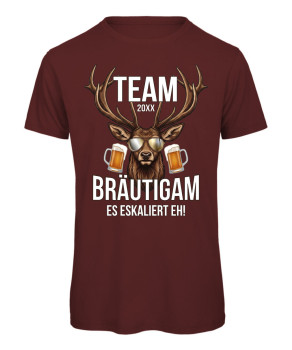 Preview: Team Bräutigam JGA T-Shirt mit Hirsch und Bier Motiv - Bordeaux