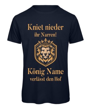 Kniet nieder ihr Narren, der König verlässt den Hof JGA T-Shirt mit Löwenkopf in Dunkelblau