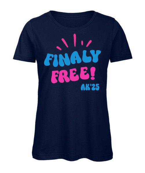 Finaly Free Abschluss T-Shirt für Mädels mit individuellem Jahrgangsdruck für Abi und Schulabschluss in Marineblau