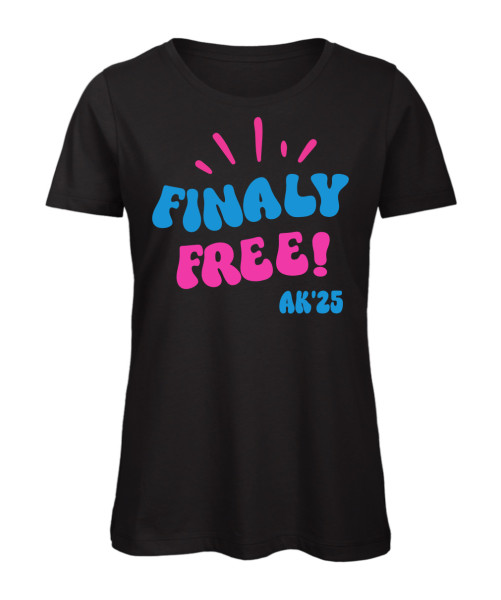 Finaly Free Abschluss T-Shirt für Mädels mit individuellem Jahrgangsdruck für Abi und Schulabschluss in Schwarz
