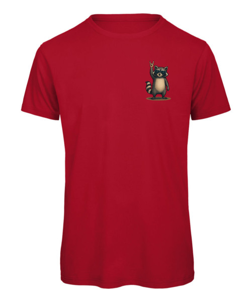 Buntes T-Shirt mit rockendem Waschbär und coolem Design - Rot