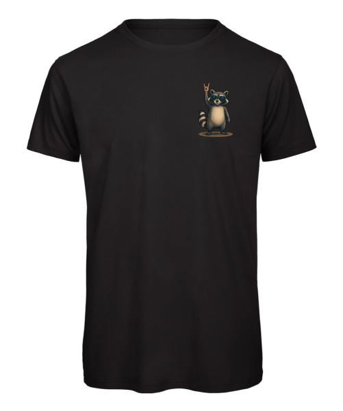 Buntes T-Shirt mit rockendem Waschbär und coolem Design - Schwarz