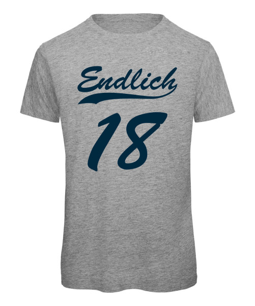Endlich 18 - T-Shirt zum 18. Geburtstag mit sportlichem Motiv Grau