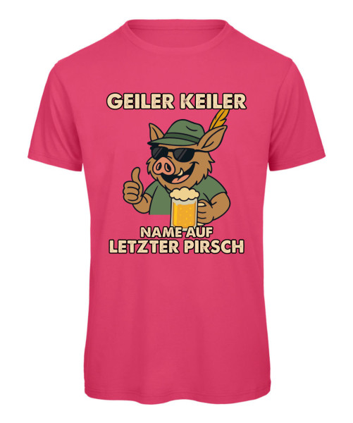 Geiler Keiler JGA T-Shirt – Vorderansicht des witzigen Junggesellenabschied-Shirts - Pink