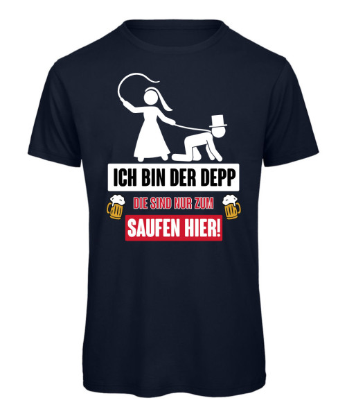 Lustiges JGA T-Shirt mit Aufdruck „Ich bin der Depp“ in Marineblau