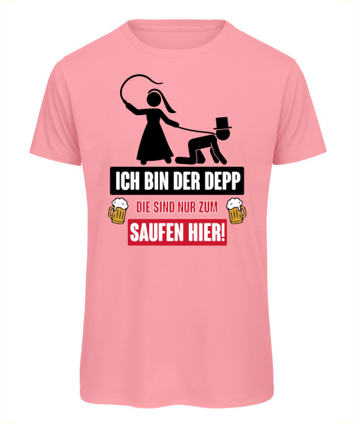 Lustiges JGA T-Shirt mit Aufdruck „Ich bin der Depp“ in Rosa