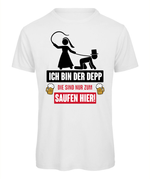 Lustiges JGA T-Shirt mit Aufdruck „Ich bin der Depp“ in Weiß