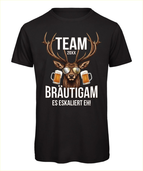 Team Bräutigam JGA T-Shirt mit Hirsch und Bier Motiv Schwarz